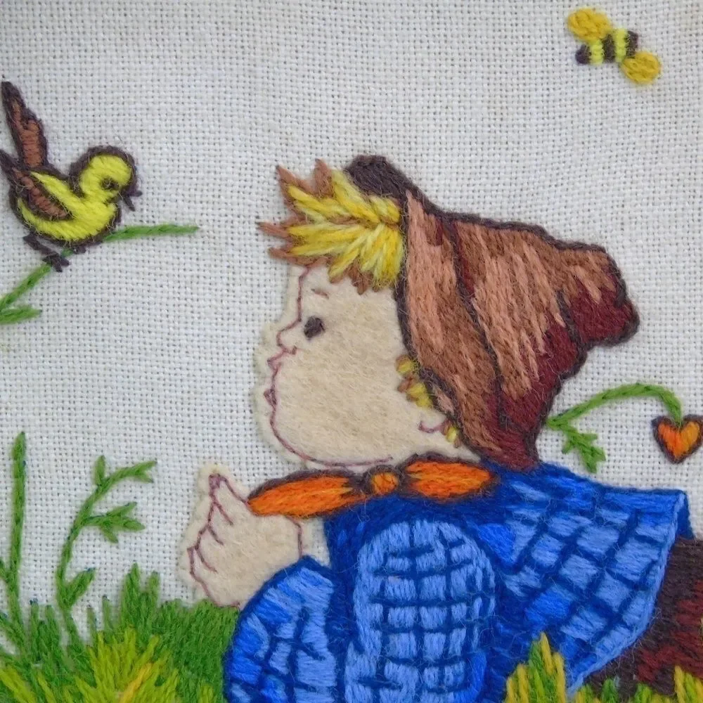 Vintage HUMMEL Boy With Bird Needlecraft Picture
